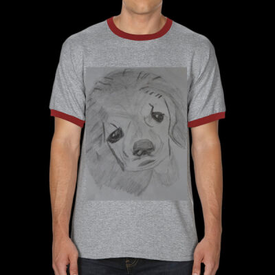 Avis puppy pencil sketch- Ringer Tee Thumbnail