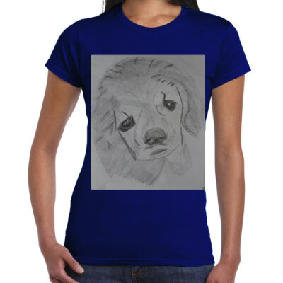 Avis puppy pencil sketch- Ladies Premium Cotton Tee Thumbnail